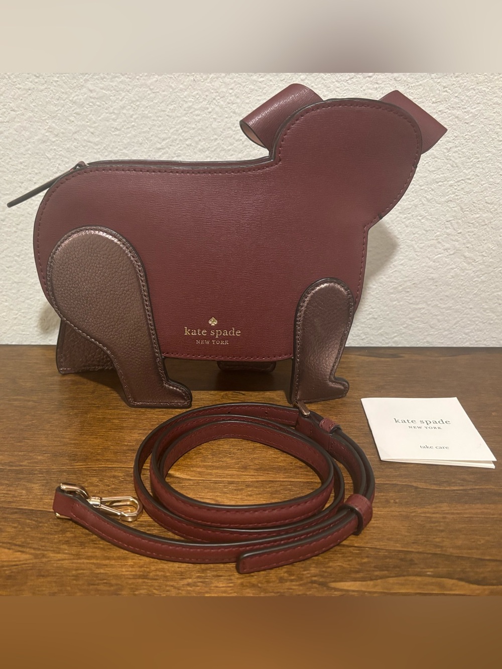 kate spade Burgundy and Brown Dog Crossbody Bag with Floral Face - Picture 6 of 13
